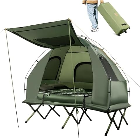 COSTWAY Foldable Camping Tent Cot Set Cover