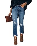 Lesore Womens Denim High Waist Stretch Boyfriend Ripped Distressed Jeans Destroyed Denim Pants Blue Size 30