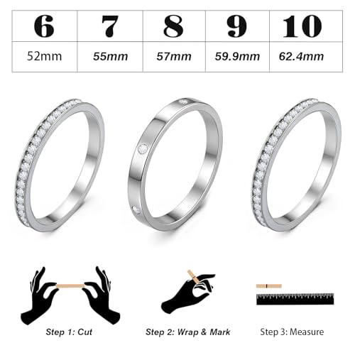 Emibele 3PCS Silver Stackable Rings for Oura Ring 5/Gen 4/Gen 3, Size 10