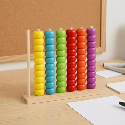 TTETTZ Children Counting Frame Wooden Abacus Toy Counting Rack Bead Stacker Math Learning Tool with Solid Wood Base for Sequencing and Matching Beads Suitable for Home Classroom, Medium Beaded Abacus — view 2