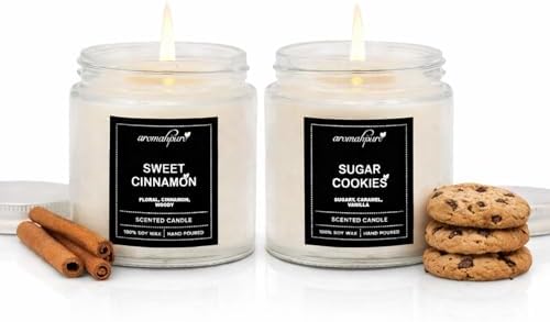 Aromahpure Scented Candles (55 Hours) (100% Soy Wax)- Handcrafted | Smoke-Free | Sweet Cinnamon- Cinnamon & Woody, Sugar Cookies- Sugary, Caramel & Vanilla Fragrance Candles for Home, IFRA Certified