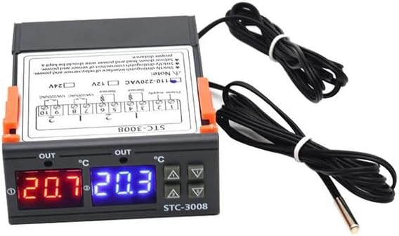 Digital Dual Thermometer Temperature Controller, Thermostat Incubator Control Two Way Output with Dual 1M Probe STC-3008 AC 110-220V