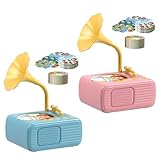 Gramófono para niños 96 tarjetas, juguete de aprendizaje de gramófono para niños pequeños,Reproductor de música de juguete para niños pequeños | Reproductor de música con historia de fonógrafo para ni
