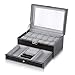 HAITRAL Boîte de rangement pour montres - 12 emplacements - Cuir synthétique - Double couche - Avec serrure à clé - Noir