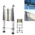 16.4ft Aluminum Telescoping Ladder with Hooks, Portable Telescopic Extension Ladder for Outdoor Working, Household Use and More, 330lb Capacity