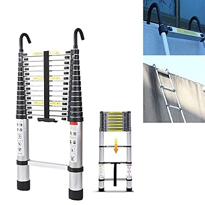 16.4ft Aluminum Telescoping Ladder with Hooks, Portable Telescopic Extension Ladder for Outdoor Working, Household Use and More, 330lb Capacity