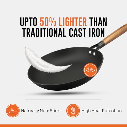 Image of KROSLO Lightweight Cast Iron Fry Pan 24 cm | 100% Non-Toxic | Naturally Non Stick | Rust Resistant | Metal Spatula Friendly | Baby Food Safe