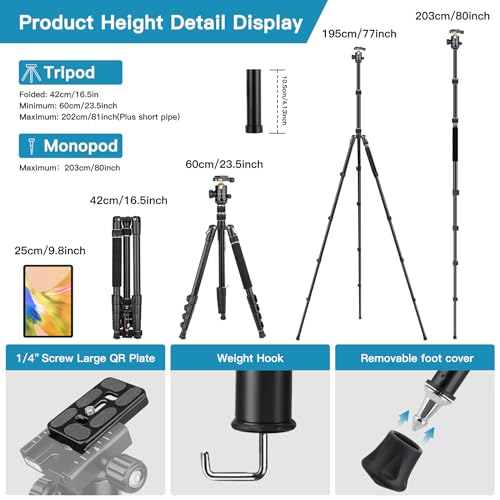 Image of Professional DSLR Tripod for Photography - Tall, Lightweight & Heavy Duty - Spotting Scopes, Telescope & Binoculars - Compact Complete Tripod Unit