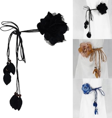 Ladies Bohemian Style Waist Belt Delicate Flower Decors Braided Belt Dress Women Seaside Waist Belt,(Blue)2