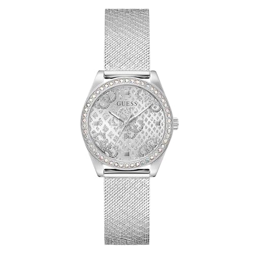 Guess Orologio Analogico Da Donna Con Quadrante Argento--Gw0748L1, Argento, Argento, Cinturino