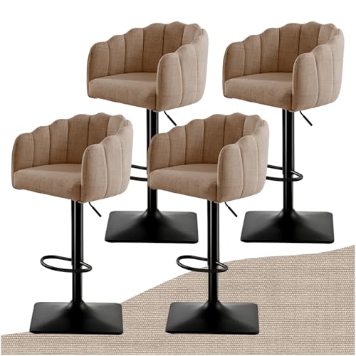 SDXYSTCE Lot de 4 Tabouret de Bar Pivotante - 65 à 85cm Reglable en HauteurChaise de Bar en Tissu avec Dossier et Accoudoirs pour Bar et Cuisine - Noir et Kaki