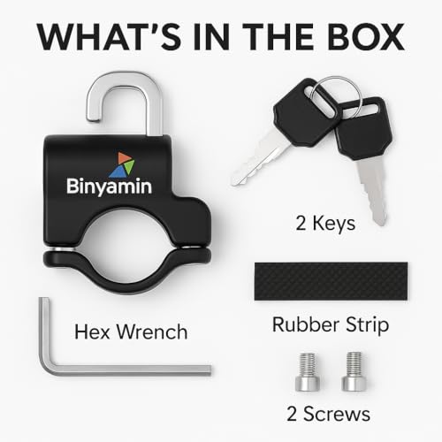 Image of Binyamin Keyed Helmet Lock for Bike Handlebar | Aluminium Alloy Anti-Theft Helmet Holder for Motorcycle, Scooter & Two Wheeler | Black