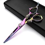 Professional 6.0 Inch Rainbow color Dragon Handle 440C Salon Hair Cutting Shear Thinning scissors, Perfect for Barber Stylist and Home Use(Cutting scissors)