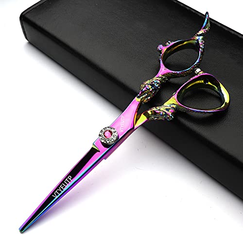 Professional 6.0 Inch Rainbow color Dragon Handle 440C Salon Hair Cutting Shear Thinning scissors, Perfect for Barber Stylist and Home Use(Cutting scissors)