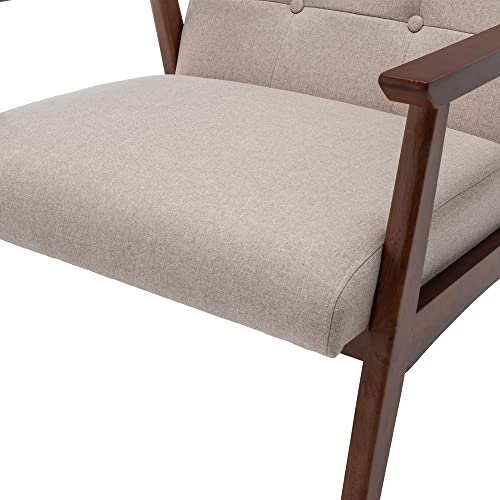 Convenience Concepts Take A Seat Natalie Accent Armchair And Ottoman 27.5"-Mid-Century Modern Lounge Chair With Foot Stool Set For Living Room, Bedroom, Sandy Beige Fabric/Espresso #TOP2