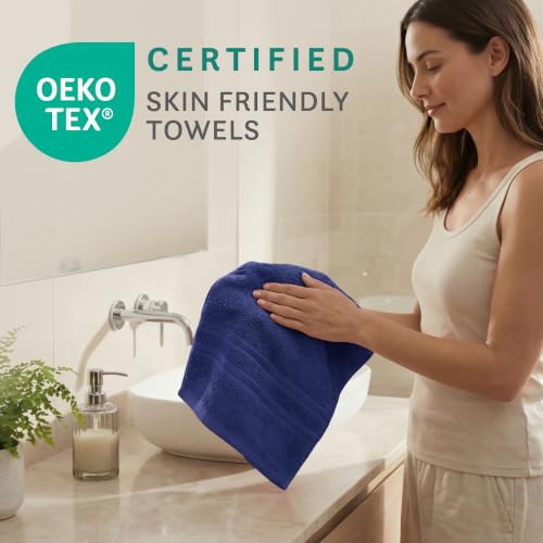 Image of MYTRIDENT Trident Hand Towels, 100% Cotton, Highly Absorbent, Super Soft, 2 Piece Hand Towel Set, 400 GSM, Hand Towel Set of 2, Gym Spa Towel, Comfort Living Towel-New Navy