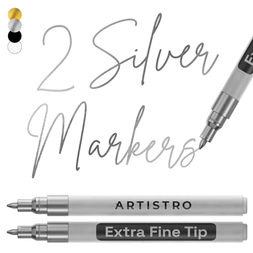 Artistro 2 Silver Acrylic Paint Markers - 0.7Mm Extra Fine-Tip Metallic Paint Pens - Perfect For Crafting, Art Projects, &Amp; More