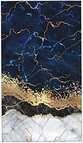 Hand Towel Navy Blue Marble Gold Abstract Face Washcloths Fingertip Bath Towels 27.5 x 15.7 Inch Microfiber Quick Dry Soft Absorbent Luxury Kitchen Dish Cloth Bathroom Beach Gym Hotel Salon Spa Sport
