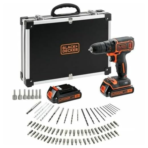 Black+Decker BDCDC18BAFC-QW Bohrschrauber (18V, 2X Li-Ion Schiebe-Akku, Planetengetriebe, LED-Arbeitsleuchte, 1A Ladegerät, inkl. 80-TLG. Zubehör im hochwertigen Koffer), 18 V