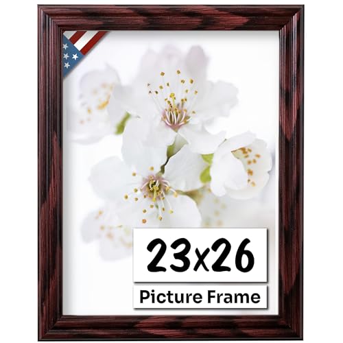 Cherry 23x26 Picture Frame .75" Inch Wide - Cherry Wall Decor Handmade Solid Wood Frames with Preinstalled Hangers and UV Blocking Plexiglass 26x23 Frame