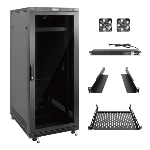 Tecmojo Network Rack Cabinet,27U Server Rack,31.5 Inch Depth,Hold Up to 1800Lbs,Lockable Cabinet with Casters and Complete Accessories,Clear Door,for Home,Office,Small Business (27U 23.6" w*31.5" d)