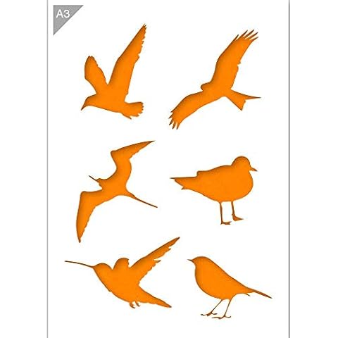 QBIX Bird Stencil - Bird Silhouettes - Seagull Stencil - A3 Size - Reusable Kids Friendly DIY Stencil for Painting, Baking, Crafts, Wall, Furniture Cover