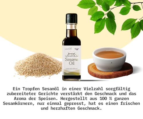 NECIPE Premium Sesamöl 120ml | 100% Koreanische Sesamsamen | Traditionell handwerklich hergestellt | Reichhaltiges Aroma (Sesamöl)