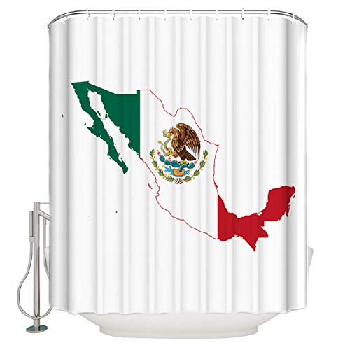 TAOGAN Mexican Flag Shower Curtain, Mexico Map Eagle Totem Cactus Polyester Fabric Bath Curtains with Hooks Holiday Winter Gifts for Bathroom Showers and Bathtubs Home Decorations, 72x72inch