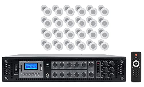 Image of Rockville RCS350-6 350 Watt 6 Zone 70v Commercial/Restaurant Amplifier/Bluetooth Bundle with (48) MC80 Metal 8" 70 Volt Commercial Background 70V PA Ceiling Speakers