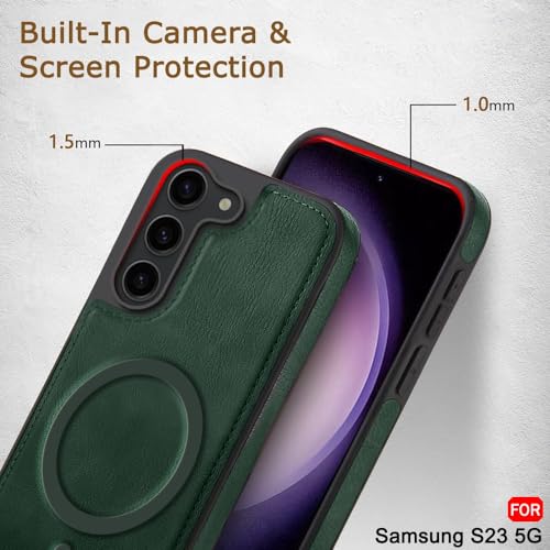 Image of TheGiftKart Genuine Leather Finish Back Cover Case for Samsung Galaxy S23 5G | Shockproof Design | Raised Edges for Camera & Screen Protection | Stunning Minimalist Design (MagSafe Compatible, Green)