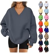 Women's Oversized V-Neck Sweatshirt - Casual Long Sleeve Pullover, Cotton Blend, Slouchy Fit