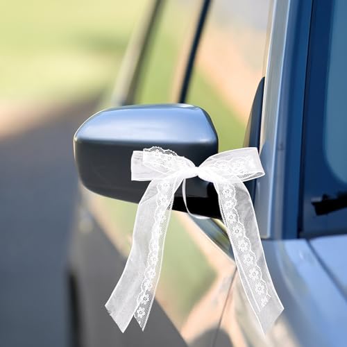 Neerow Autoschleifen Hochzeit, 12 Stück Schleifen Auto Hochzeit Weiß, Hochzeitsschleifen fürs...