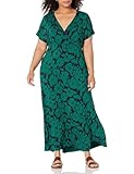 Amazon Essentials Women's V Neck Short Sleeve Waisted Maxi Dress (Available in Plus Size), Green Floral, 3X