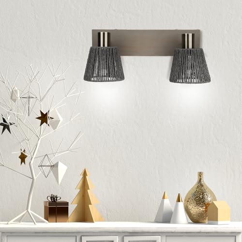 Image of 2-Light Wooden Lantern Plug in Wall Sconces Wall Sconces Plug in Ceiling Light Fixture for Living Room Bedroom Kitchen, Bulbs not Included