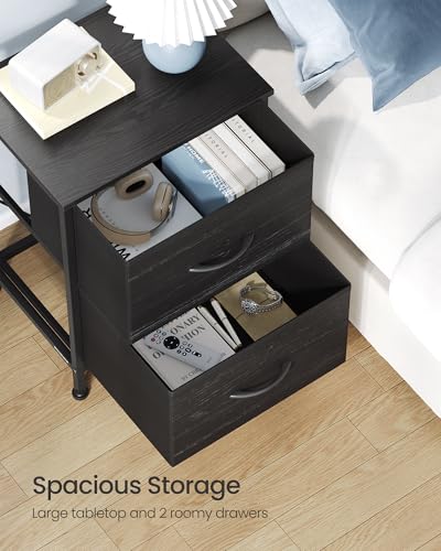 Image of SONGMICS BELLAH Collection - Dresser for Bedroom, Chest of Drawers, Nightstand, 2 Drawers, Storage Organizer Unit, Closet, Entryway, Modern, Ebony Black ULGS312BE02S