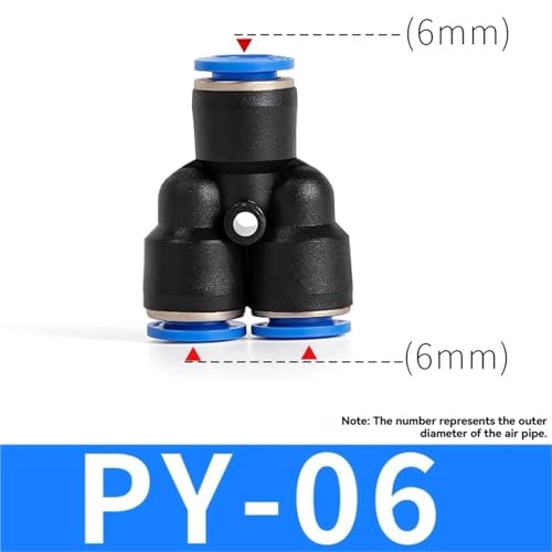 Conector neumático PY6 accesorio de manguera de 6mm con puerto de 3 vías tipo Y para aire comprimido 3