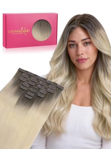 WENNALIFE Clip in Hair Extensions Real Human Hair, 14 Inch 120g 7pcs Remy Hair, 5C/55 Straight Clip Ins Natural Extensiones De Cabello Humano Con
