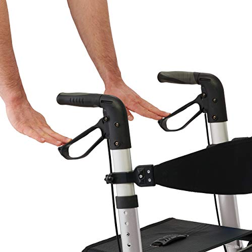 Medline Euro Style Rolling Walker With Seat For Seniors Folds Easily, Large 8" Wheels, Adjustable Height And Storage Bag, Supports Up To 300 Lbs, Silver #TOP5