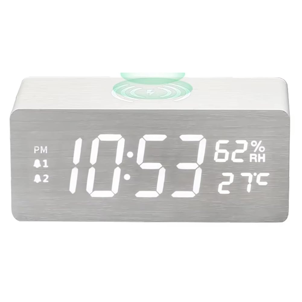 Chargeur sans fil 15W blanc rapide station horloge calendrier réveil LED
