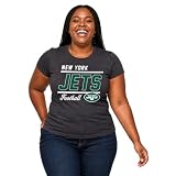 New York Jets Women's Plus Size NFL Gameday T-Shirt Relaxed Fit Charcoal | New York Jets colors and licensed NFL graphics. Crew neck, short sleeve, relaxed contoured fit. Officially licensed.