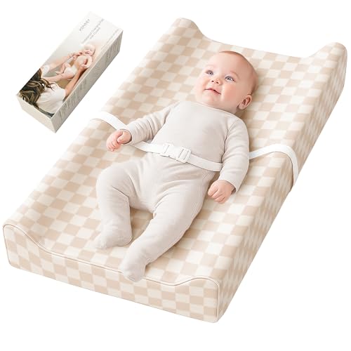 Image of Konssy Vegan Leather Baby Changing Pad, Soft Non-Slip Diaper Changing Pad with Waterproof Wipeable Cover for Nursery Dresser or Table, 32 x 16 inches