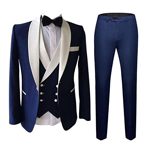Costume 3 pièces pour homme avec veste à col châle gilet croisé et pantalon de mariage chic