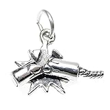 Exploding Firecracker Fireworks Banger 3D 925 Solid Sterling Silver Charm Pendant Bracelet Jewelry Making Supply