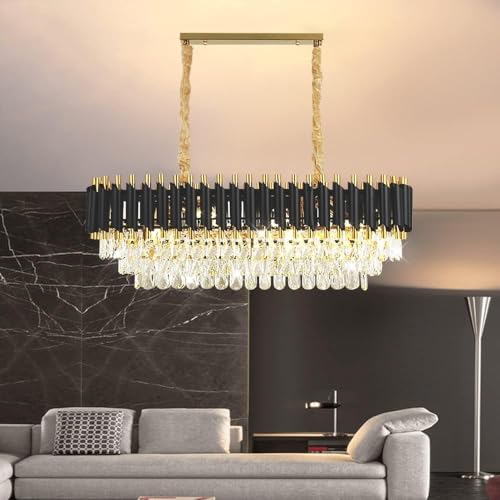 Image of Desidiya Black Mamba Crystal Pendant Chandelier 800x300MM Ceiling Light | Premium matte black metal body with sparkling crystal prisms creates luxurious ambient illumination.