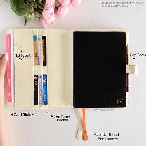 Image of NEORAH-A5 Notebook SLEEVE with SNAP Button + Dotgrid JOURNAL |Faux Leather Sleeve + Penloop|2 Front 1 Back compartment |6 Card Slots|2 BookMarks|Gift Box- Fits any A5 Softcover Notebook - AFTERGLOW