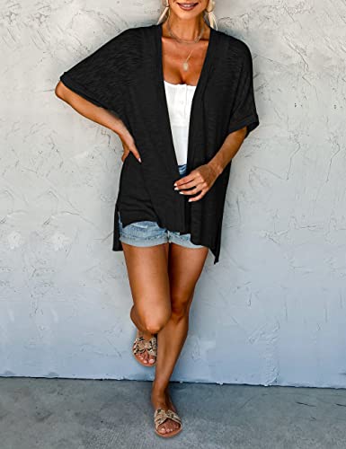 Merokeety SUMMER LIGHTWEIGHT CARDIGANS Womens 2024 Summer Lightweight Cardigan Short Sleeve Open Front Casual Loose Cover Ups,Black,L thumb #7