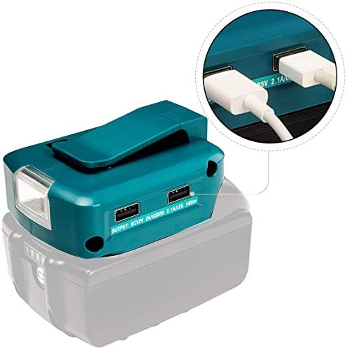 Hipoke Adp05 Power Source Battery Adapter Converter Dual USB Phone Charger Adapter Battery Charger Power Source with DC Port LED Light Compatible with Makita 18V Lithium-Ion Battery