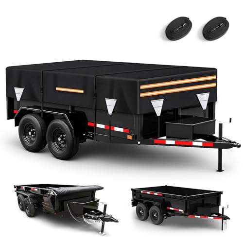 SKYJDM 5 x 10 Waterproof 600D Dump & Utility Trailer Cover, Heavy Duty Windproof Dump Trailer Covers All-Weather Protection with Windproof Ropes Fits 5 x 10 FT