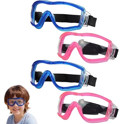 Eulihent 4 Stück Schutzbrille Kinder für Nerf Spielen Brille für Kinder Stoßfest Gläser Beschlagfrei mit Verstellbarer Riemen Passform für JahreRosa + Blau
