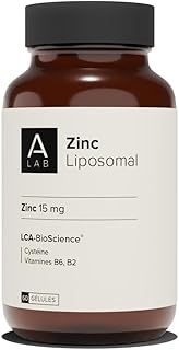 Visuel du produit : A-LAB Zinc Liposomal 15 mg - Assimilation Renforcée - Complément Alimentaire Immunité, Peau, Cheveux, Vision, Acné - 60 jours de prise - Fabriqué en France
